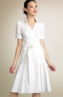 white shirt wrap dress